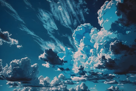 Cloudscape with blue sky and white clouds. 3D illustration.の素材