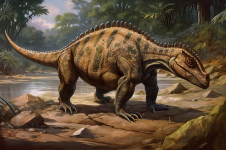 3D rendering of a dinosaur Tyrannosaurus Rex in the jungle.の素材