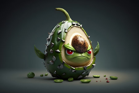 Funny avocado monster with green eyes. 3d render illustration.の素材