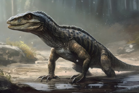 Tyrannosaurus Rex - Pterosaur - Dinosaur in the natureの素材