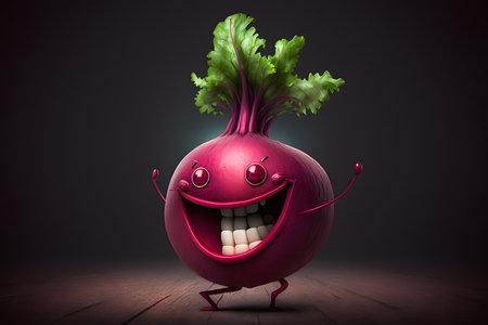 Happy beetroot vegetable character with arms and legs, 3d renderの素材