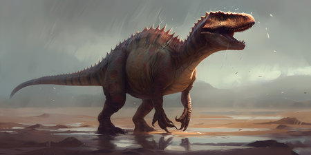 Dinosaur Spinosaurus in the desert. 3d render illustrationの素材