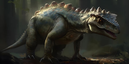 Dinosaur Triceratops in the forest. 3D renderingの素材
