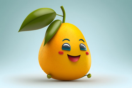 Lemon character on blue background. 3D illustration. 3D rendering.の素材