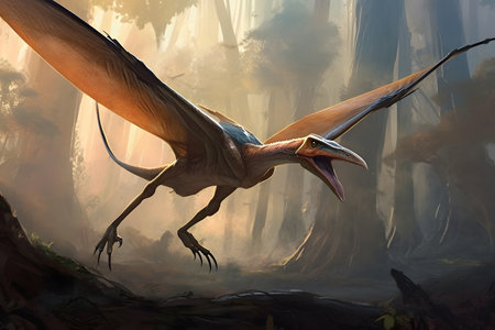 Pterodactylus giganteus flying in the forestの素材