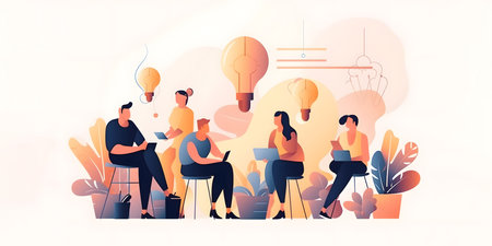 Teamwork concept vector illustration. Group of business people working together in the office.の素材