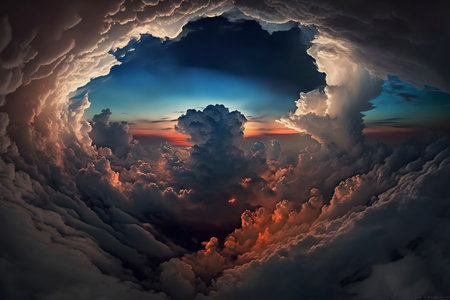 Dramatic sunset sky with cumulus clouds. 3d renderの素材