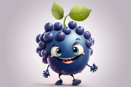 Cartoon character of blueberry with arms and legs, 3d illustrationの素材