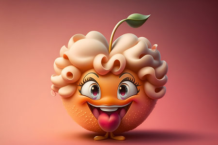 3d rendered illustration of an apple cartoon character with a happy expressionの素材