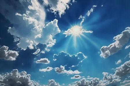 Clouds in the blue sky with sun rays. nature background.の素材