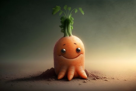 Carrot with funny face on grunge background, 3d renderの素材