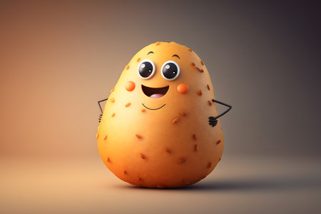 Funny potato with smiley face. 3D rendering illustration.の素材