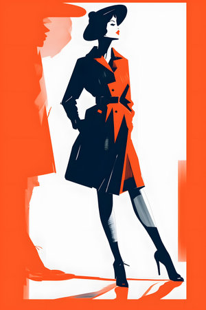 Fashion girl in sketch-style. Vector illustration. girl in coat.の素材