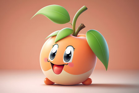 peach character on orange background. 3d rendering. illustration.の素材