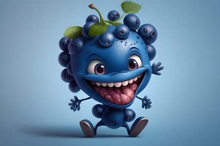 Blue monster running with a bunch of blackberries - 3D Renderingの素材