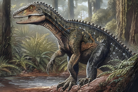 dinosaur stegosaurus in the jungle - 3d render illustrationの素材