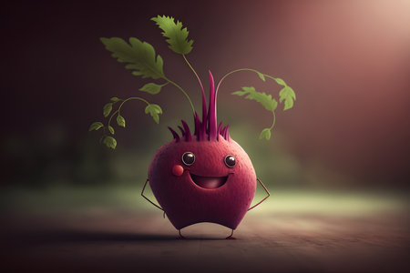 Funny beet character with arms and legs, 3d rendering.の素材