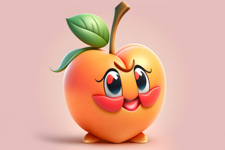 Cartoon character of apricot with eyes and smiley expressionの素材