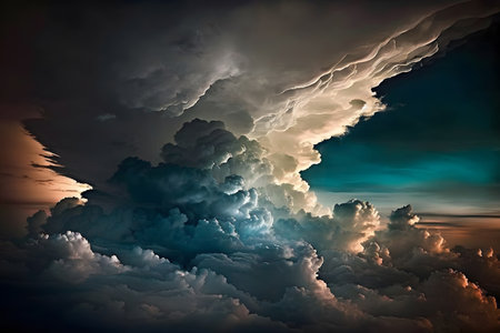 Dramatic stormy sky with glowing clouds. Abstract nature backgroundの素材