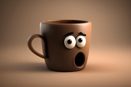 Coffee mug with eyes and mouth, 3d render illustrationの素材