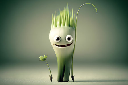 Funny green vegetable character with funny face. 3D Renderingの素材