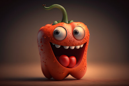 Funny paprika character with smiley face, 3d illustrationの素材