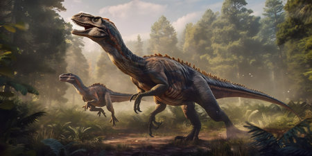 Dinosaur Spinosaurus in the jungle. 3D rendering.の素材