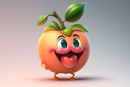 Cartoon apple character with smiley face, 3d render illustrationの素材