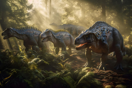 Dinosaur Stegosaurus in the forest. 3d render.の素材