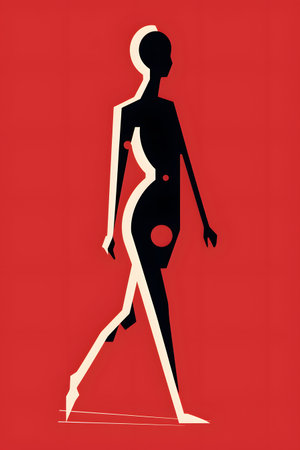 Vector silhouette of a woman on a red background. Vector illustration.の素材