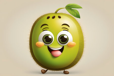 Funny kiwi fruit cartoon character with big eyes. Vector illustration.の素材