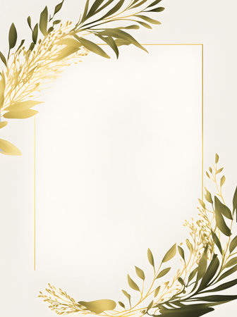 Abstract floral background with golden frame and space for text. flat lay.の素材