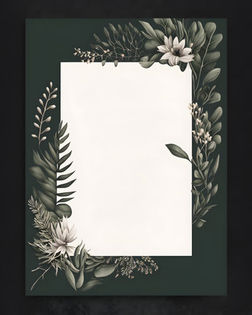 Creative layout made of leaves and flowers. Flat lay, top view, copy spaceの素材