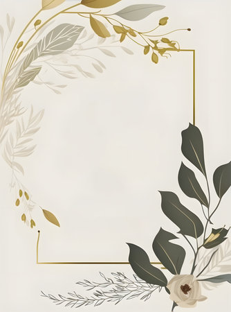 Vintage floral background with golden frame and leaves. Vector illustration.の素材