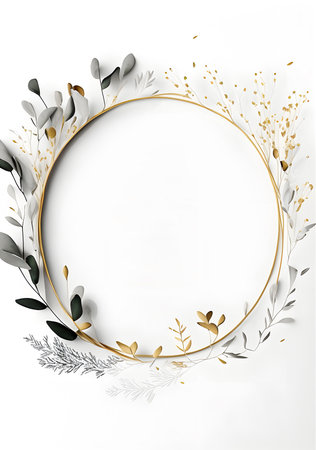 Elegant frame with golden leaves on white background. Vector illustration.の素材