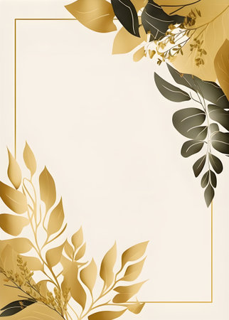 Golden floral background with golden leaves and space for text. Vector illustration.の素材