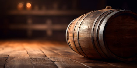 Wooden barrel on a wooden table in a cellar. 3d renderingの素材