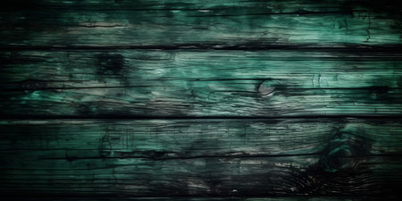 Old painted wood wall - texture or background. Dark green colour.の素材