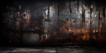rusty metal wall in a dark room, 3d render illustrationの素材