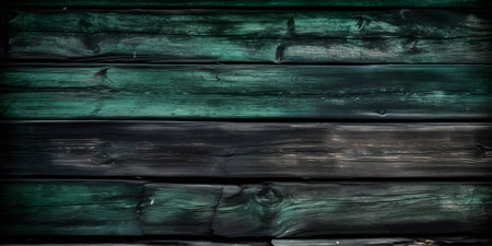 Old painted wood wall - texture or background. Dark green colour.の素材