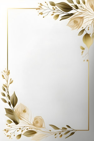 golden floral frame with golden leaves and flowers on a white backgroundの素材