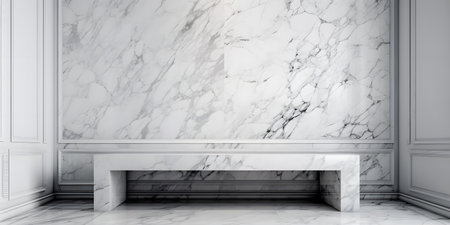 Luxury marble bench in front of a white marble wall. 3d renderingの素材
