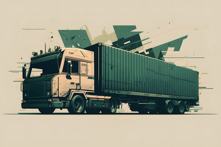 Truck with container on the road. Cargo transportation concept. Vector illustration.の素材
