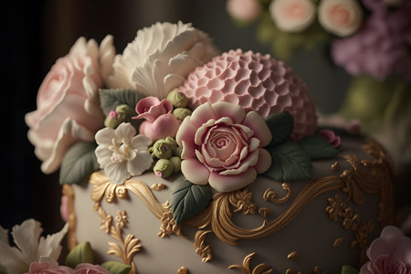 Wedding cake decorated with flowers. Shallow depth of fieldの素材