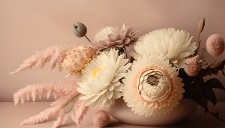Bouquet of flowers in a vase on a light backgroundの素材