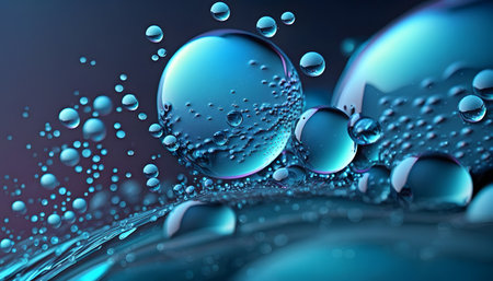 3d illustration of abstract background with water drops and air bubbles.の素材