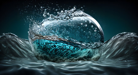 3D illustration of abstract background with waves and water drops. 3D renderingの素材
