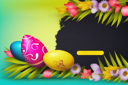 Easter background with eggs, flowers and grass. Vector illustration.の素材