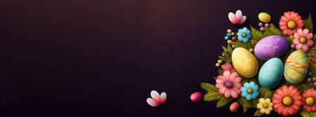Easter background with eggs, flowers and place for your text.の素材