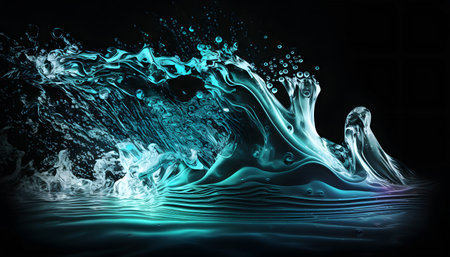 Water splashes on black background. 3d rendering, 3d illustration.の素材